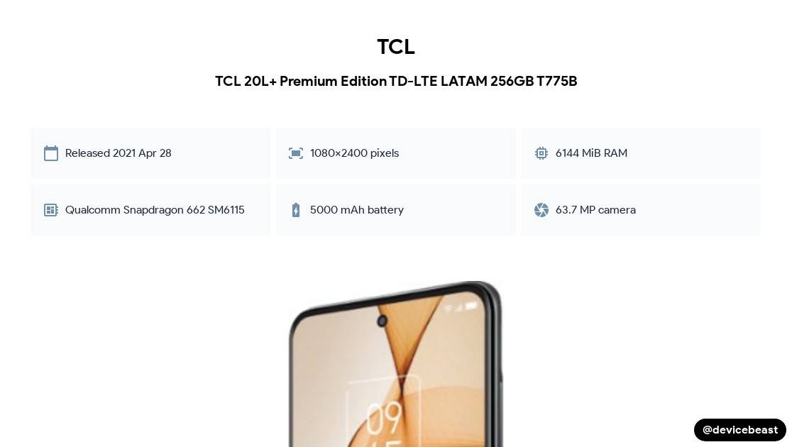 TCL 20L+ Premium Edition TD-LTE LATAM 256GB T775B cover