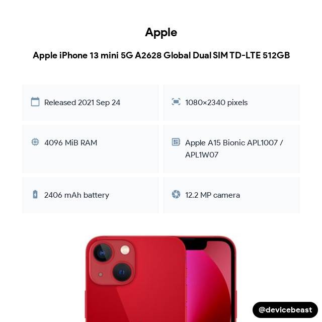 Apple iPhone 13 mini 5G A2628 Global Dual SIM TD-LTE 512GB cover